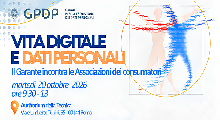 Convegno su vita digitale e dati personali. Il 20 ottobre, il Garante incontra le associazioni dei consumatori